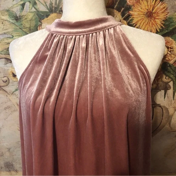 NWT Sz L Gibson X Glam The Motherchic Pink Velvet Halter Tie Top - Picture 6 of 11